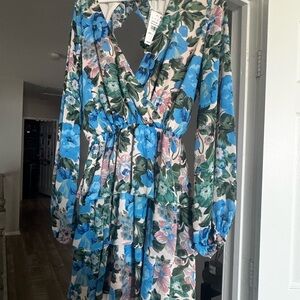 Floral Blue and Green Women's Dress